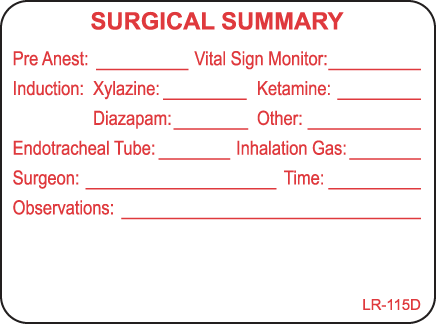 Surgical Summary Veterinary Label