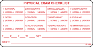 Veterinary Physical Exam Label